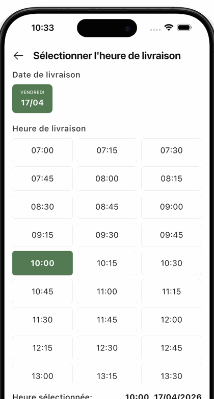 Écran de sélection de l'heure de récupération